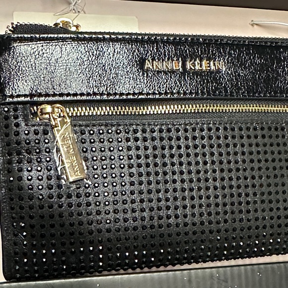Anne Klein Black Perforated Clutch and Wallet Set - Picture 2 of 5